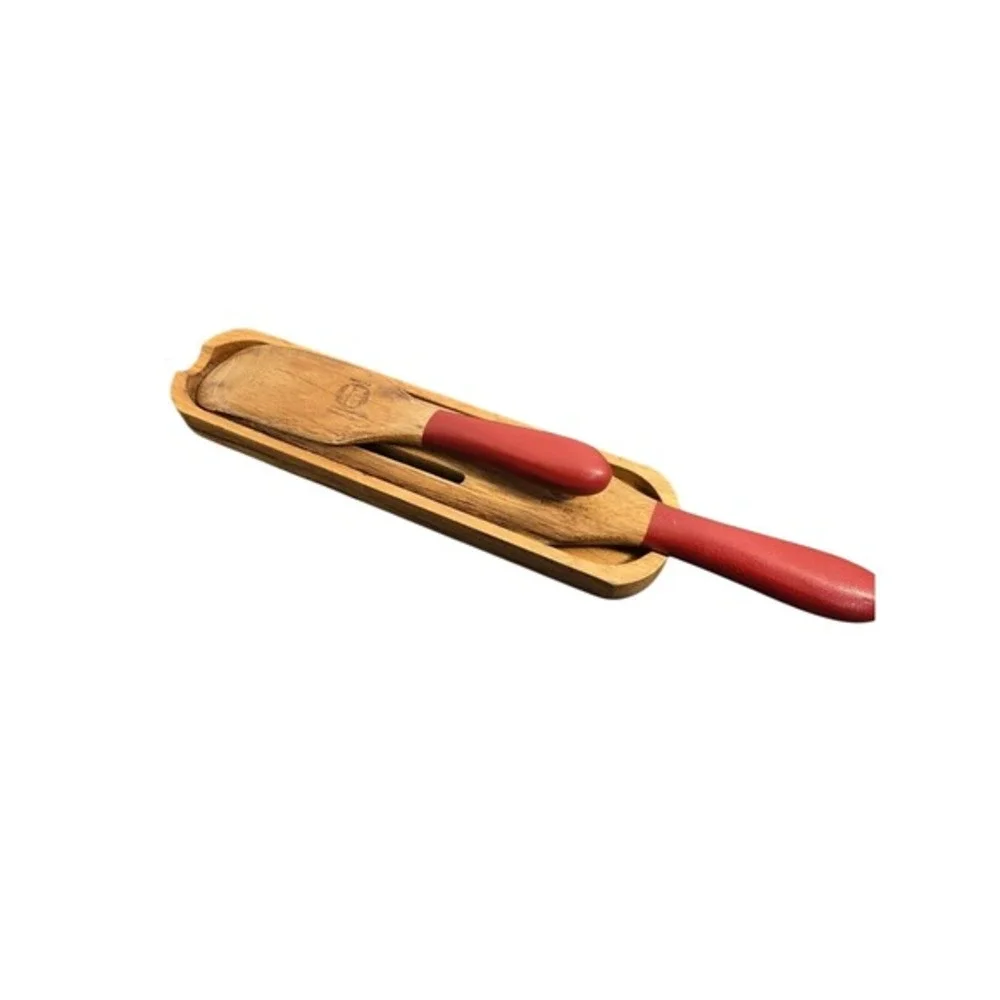 Mad Hungry Acacia Wood Kitchen Set Slotted Spurtles Holder Red‎ Handles 7 Piece